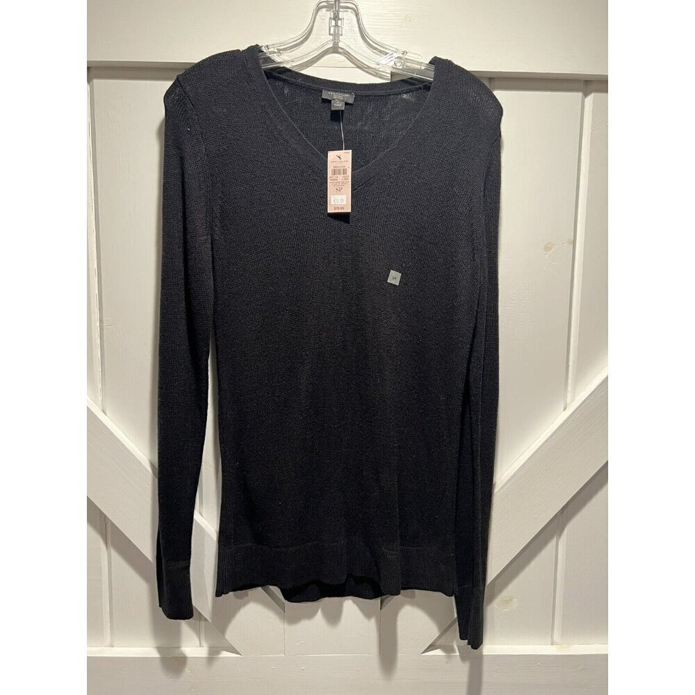 Ann Taylor Black Cotton V-Neck Sweater NEW Petite S Grandmacore Capsule Staple